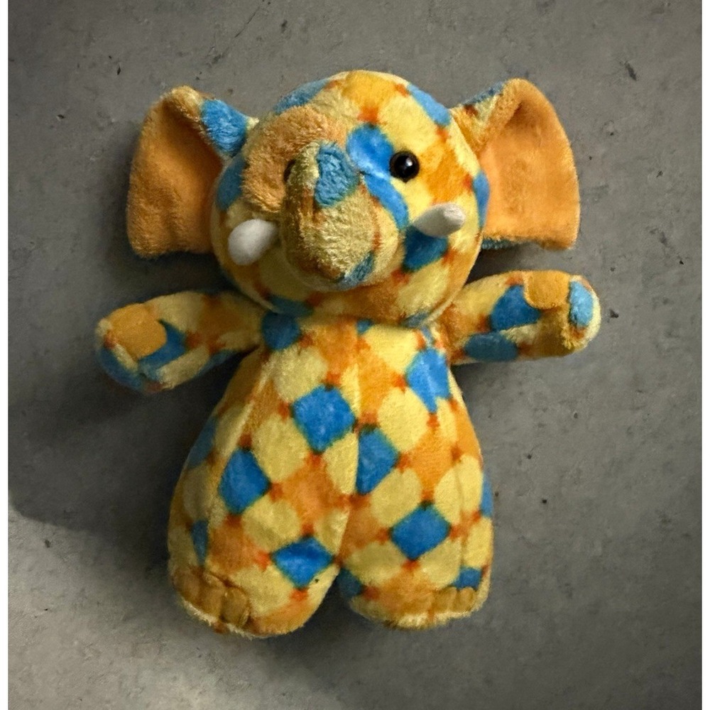 GANZ Stella Plush Stuffed Elephant Yellow Blue Orange Diamond Pattern AW0113